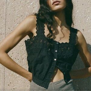 Doen Estelle top black eyelet lace tank sz M NWT